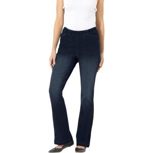 Woman Within Plus Size Fineline Stretch Denim Wide-Leg Pull-On Jeans(Indigo Sanded)