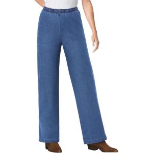 Woman Within Plus Size Fineline Stretch Denim Wide-Leg Pull-On Jeans(Medium Stonewash)