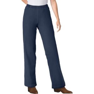 Woman Within Plus Size Fineline Stretch Denim Wide-Leg Pull-On Jeans(Navy)