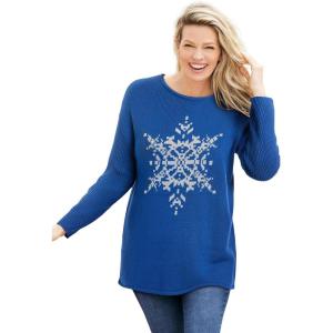 Woman Within Plus Size Holiday Motif Sweater(Ivory Fair Isle Heart)