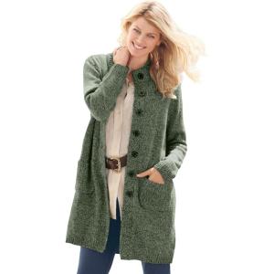 Woman Within Plus Size Marled Jacket Duster Sweater(Pine Sage Marled)