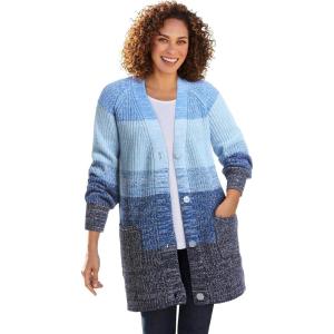 Woman Within Plus Size Ombre Shaker Cardigan Sweater(Navy Ombre)