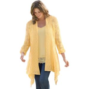 Woman Within Plus Size Open Front Pointelle Cardigan Sweater(Banana)