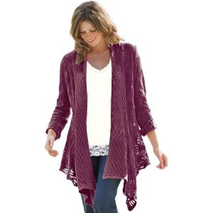 Woman Within Plus Size Open Front Pointelle Cardigan Sweater(Deep Claret)