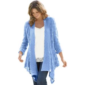 Woman Within Plus Size Open Front Pointelle Cardigan Sweater(Navy)