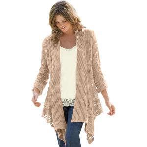 Woman Within Plus Size Open Front Pointelle Cardigan Sweater(New Khaki)