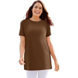 Woman Within Plus Size Perfect Crewneck Tunic(Chocolate)