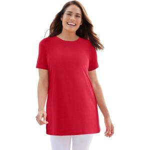 Woman Within Plus Size Perfect Crewneck Tunic(Classic Red)