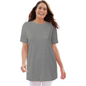 Woman Within Plus Size Perfect Crewneck Tunic(Medium Heather Grey)