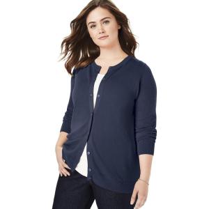 Woman Within Plus Size Perfect Long-Sleeve Cardigan Sweater(Navy)