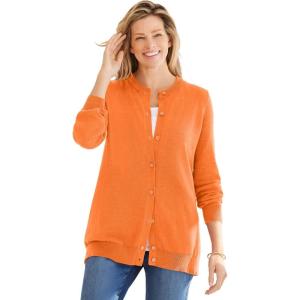 Woman Within Plus Size Perfect Long-Sleeve Cardigan Sweater(Orange Twist)