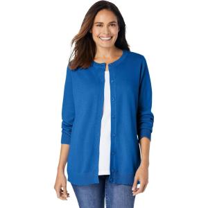 Woman Within Plus Size Perfect Long-Sleeve Cardigan Sweater(Original Bright Cobalt)
