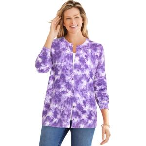 Woman Within Plus Size Perfect Long-Sleeve Cardigan Sweater(Petal Purple Tie Dye)