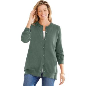 Woman Within Plus Size Perfect Long-Sleeve Cardigan Sweater(Pine)