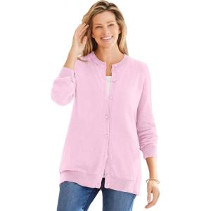 Woman Within Plus Size Perfect Long-Sleeve Cardigan Sweater(Pink)