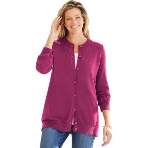 Woman Within Plus Size Perfect Long-Sleeve Cardigan Sweater(Raspberry)