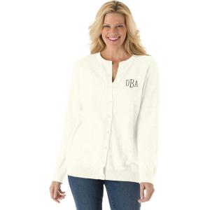Woman Within Plus Size Perfect Long-Sleeve Cardigan Sweater(White)