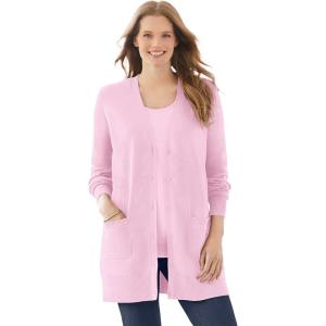Woman Within Plus Size Perfect Longer-Length Cotton Cardigan Sweater(Pink)