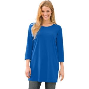 Woman Within Plus Size Perfect Three-Quarter-Sleeve Scoopneck Tunic(Bright Cobalt)