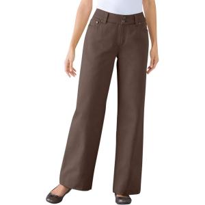 Woman Within Plus Size Perfect Wide-Leg All-Cotton Denim Five-Pocket Jeans(Chocolate)
