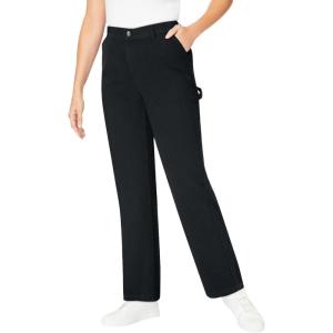 Woman Within Plus Size Petite Back-Elastic All-Cotton Denim Carpenter Jeans(Black)