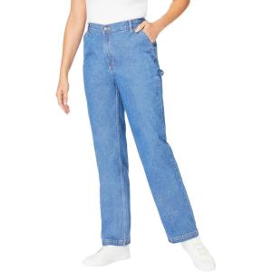 Woman Within Plus Size Petite Back-Elastic All-Cotton Denim Carpenter Jeans(Medium Stonewash)