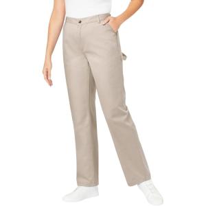 Woman Within Plus Size Petite Back-Elastic All-Cotton Denim Carpenter Jeans(Natural Khaki)