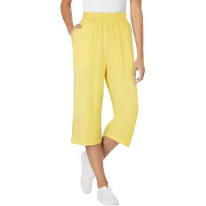 Woman Within Plus Size Petite Elastic-Waist Pull-On Knit Pocket Capri Pants(Primrose Yellow)