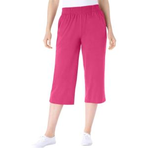 Woman Within Plus Size Petite Elastic-Waist Pull-On Knit Pocket Capri Pants(Raspberry Sorbet)