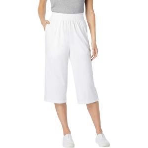 Woman Within Plus Size Petite Elastic-Waist Pull-On Knit Pocket Capri Pants(White)