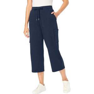 Woman Within Plus Size Petite Knit Cargo Capri(Navy)