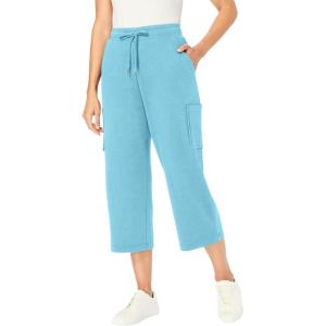 Woman Within Plus Size Petite Knit Cargo Capri(Seamist Blue)