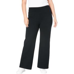 Woman Within Plus Size Petite Stretch-Cotton Knit Pull-On Wide-Leg Leggings(Black)