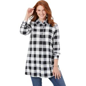 Woman Within Plus Size Plaid Knit Tunic with Collar(Ivory Plaid)