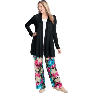 Woman Within Plus Size Pull-On Elastic Waist Soft Pants(Black Happy Bloom)