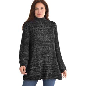 Woman Within Plus Size Pullover Shaker Swing Sweater(Black White Marled)