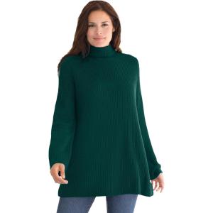 Woman Within Plus Size Pullover Shaker Swing Sweater(Emerald Green)