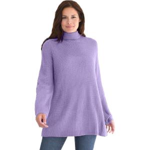 Woman Within Plus Size Pullover Shaker Swing Sweater(Soft Iris)