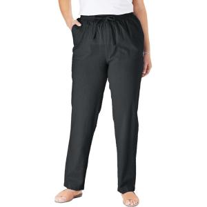 Woman Within Plus Size Seersucker Pull-On Elastic-Waist Pants(Black)