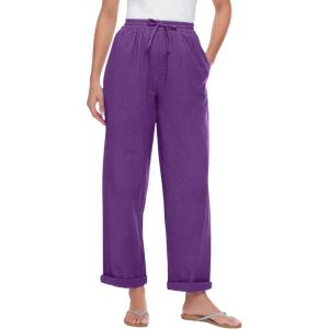 Woman Within Plus Size Seersucker Pull-On Elastic-Waist Pants(Purple Orchid)