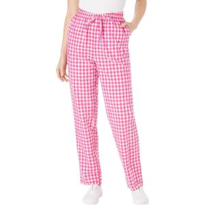 Woman Within Plus Size Seersucker Pull-On Elastic-Waist Pants(Raspberry Sorbet Gingham)