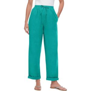 Woman Within Plus Size Seersucker Pull-On Elastic-Waist Pants(Waterfall)