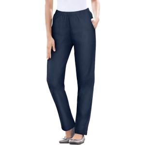 Woman Within Plus Size Straight Leg Elastic Waist Stretch Fineline Denim Jean (Petite & Tall Available)(Navy)