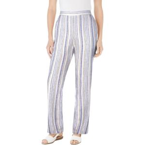 Woman Within Plus Size Straight Leg Linen Pant(Deep Cobalt Stripe)
