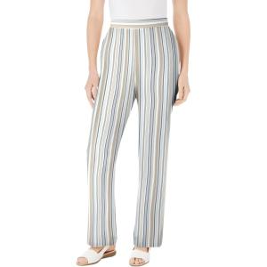 Woman Within Plus Size Straight Leg Linen Pant(Natural Khaki Stripe)