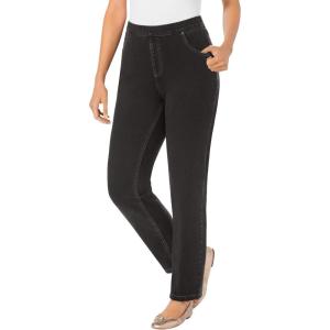 Woman Within Plus Size Straight-Leg Stretch Knit Denim Five-Pocket Jeans(Black Wash)