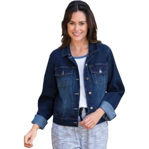 Woman Within Plus Size Stretch Denim Jacket Cropped Jean Jacket(Midnight Sanded)
