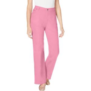 Woman Within Plus Size Stretch Denim Wide-Leg Five-Pocket Jeans(Delicate Pink)