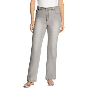 Woman Within Plus Size Stretch Denim Wide-Leg Five-Pocket Jeans(Grey Sanded Wash)