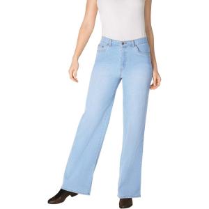 Woman Within Plus Size Stretch Denim Wide-Leg Five-Pocket Jeans(Light Wash Sanded)